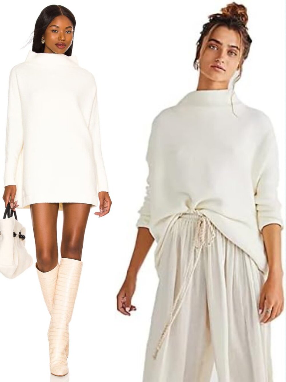 Free People White Ivory Ribbed Knit Slouchy Ottoman Tunic Sweater